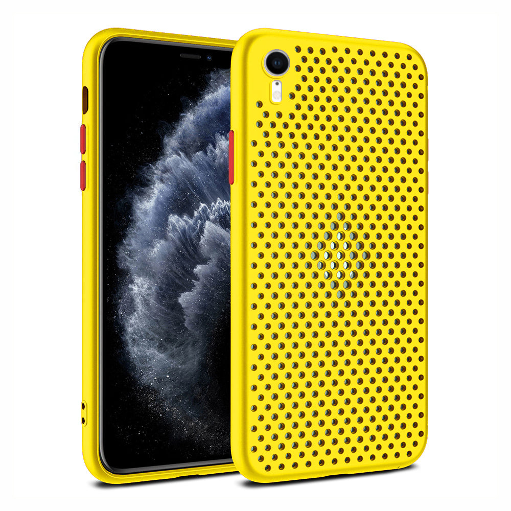 iPhone Xr siliconen hoesje met gaatjes - Geel
