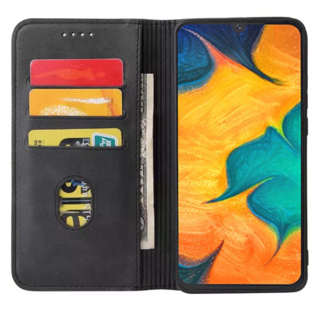 Samsung Galaxy A30 kunstleren hoesje met
  magnetische sluiting en pashouders book case - Zwart