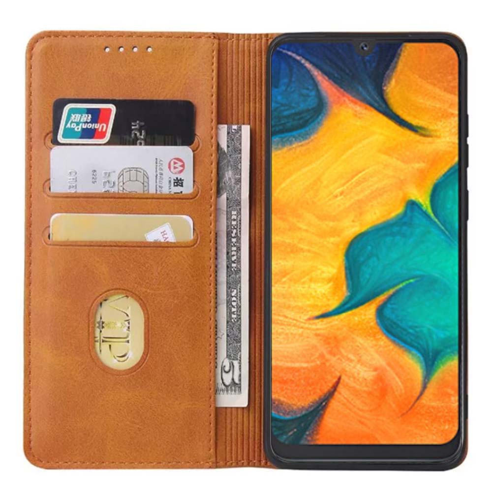 Samsung Galaxy A30 kunstleren hoesje met
  magnetische sluiting en pashouders book case - Bruin