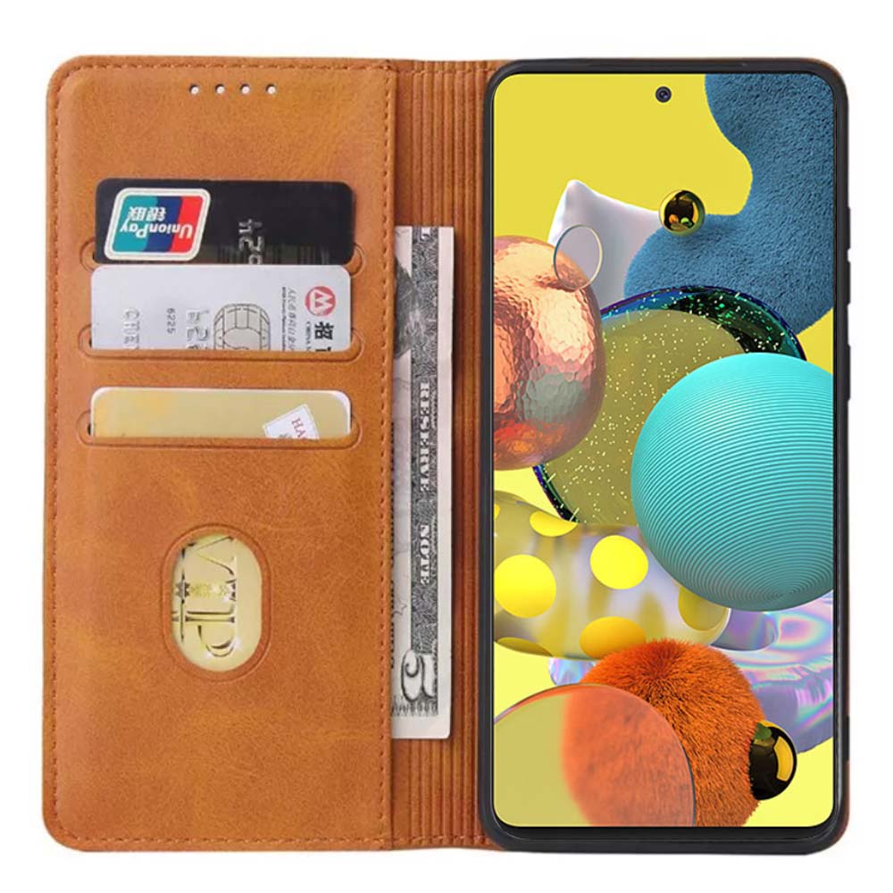 Samsung Galaxy A51 5G kunstleren hoesje
  met magnetische sluiting en pashouders book case - Bruin