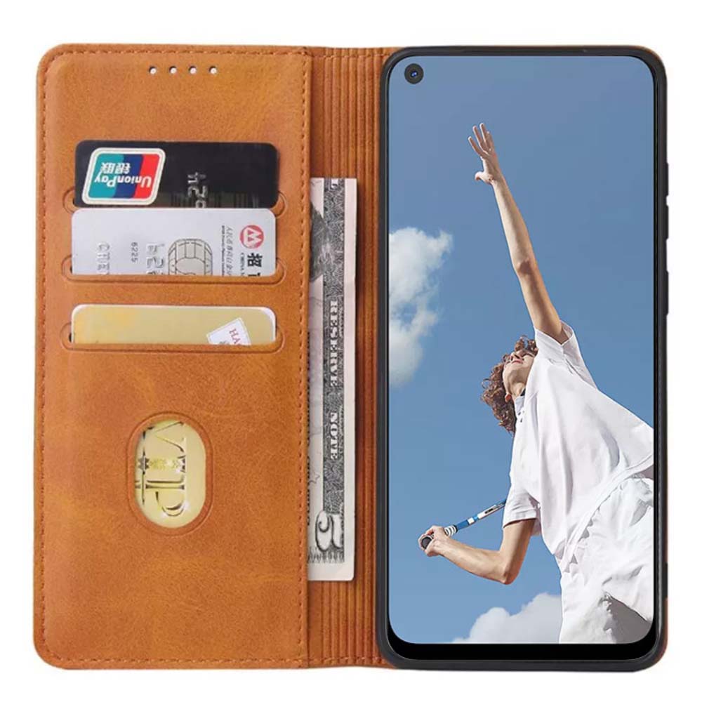 Oppo A52 leren hoesje met
  magnetische sluiting en pashouders book case – Bruin