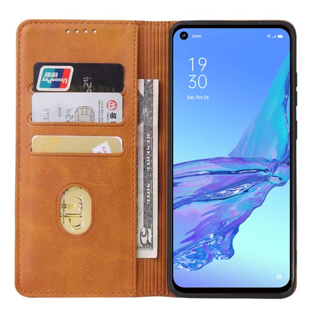 Oppo A53 leren hoesje met  magnetische sluiting en pashouders book case – Bruin