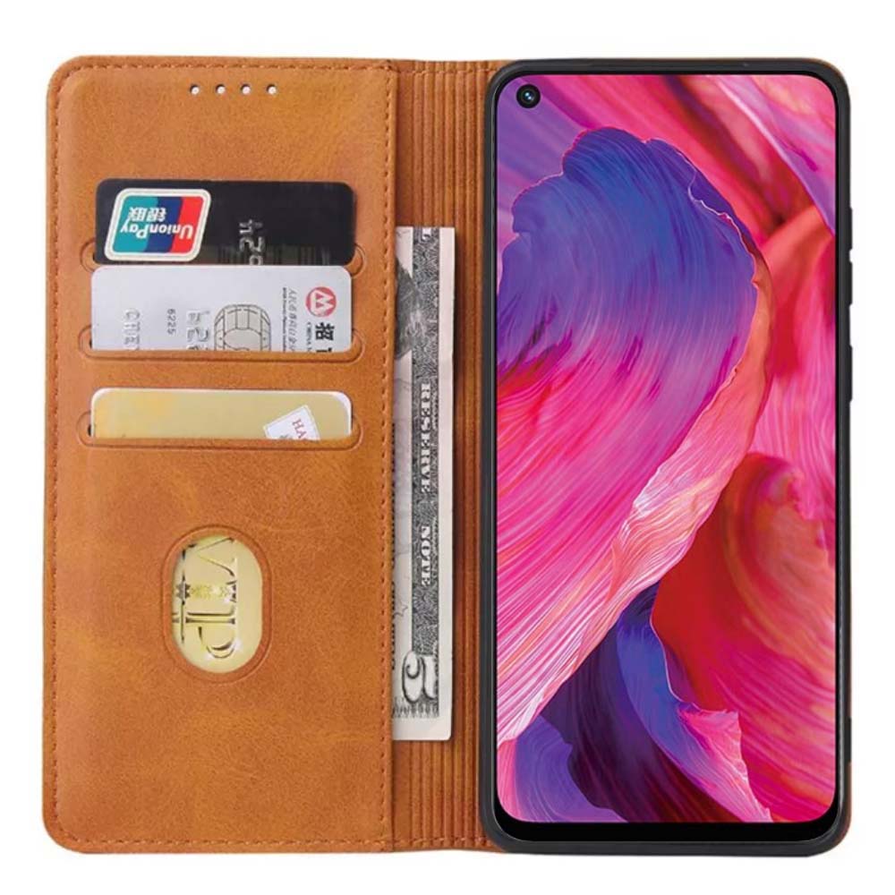 Oppo A54 5G leren hoesje met  magnetische sluiting en pashouders book case – Bruin