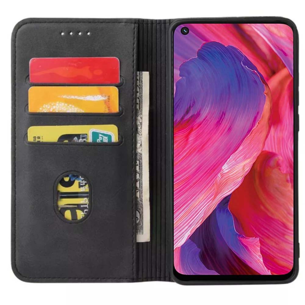 Oppo A74 5G kunstleren hoesje met  magnetische sluiting en pashouders book case - zwart