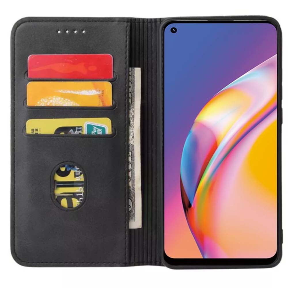 Oppo A94 kunstleren hoesje met
  magnetische sluiting en pashouders book case - zwart