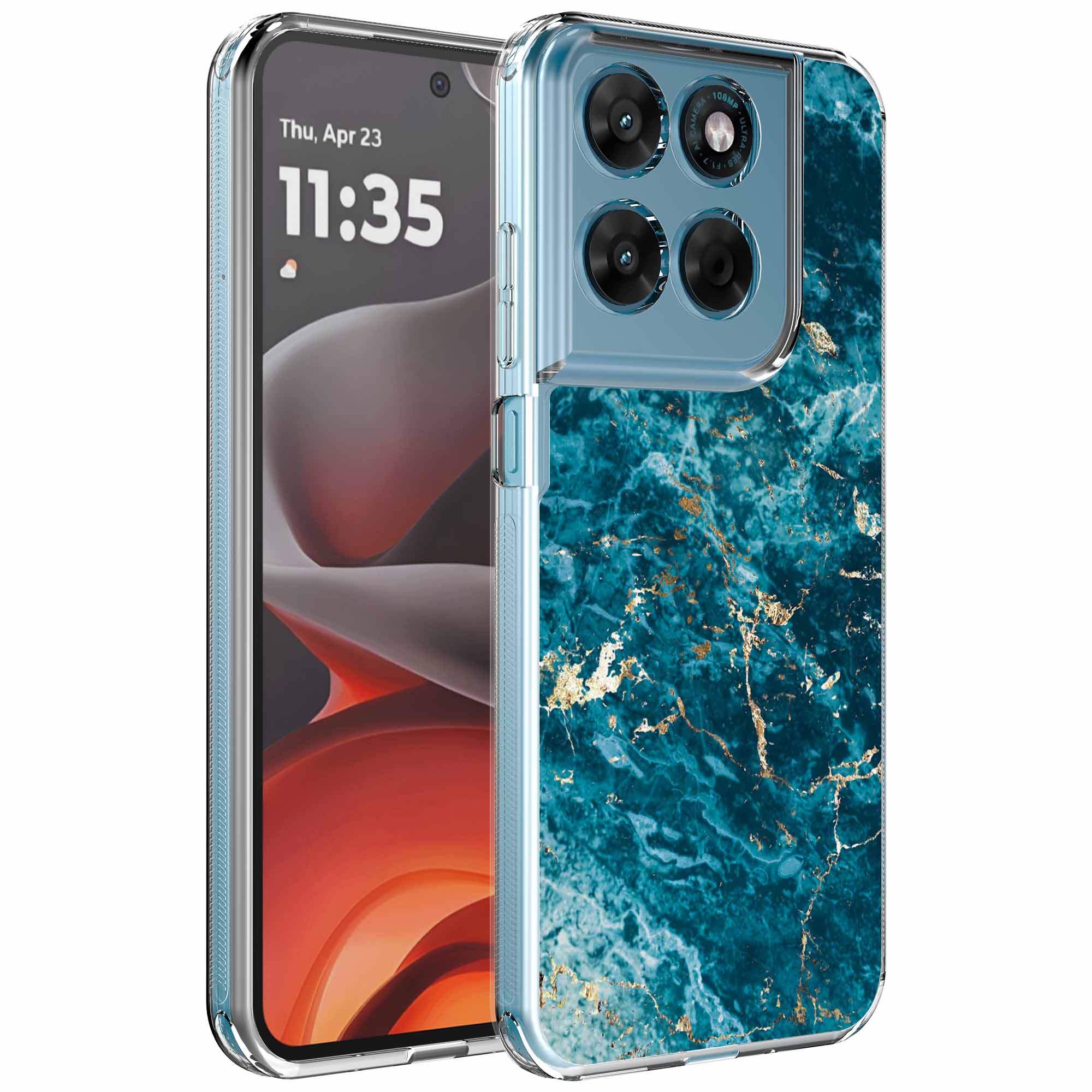 Geschikt voor
  Motorola Moto G15 Telefoonhoesje met Blauw Goud Marmer opdruk - Draadloos op
  te laden - Shockproof Siliconen TPU Strong Case - Sterk Schokbestendig
  Telefoonhoesje