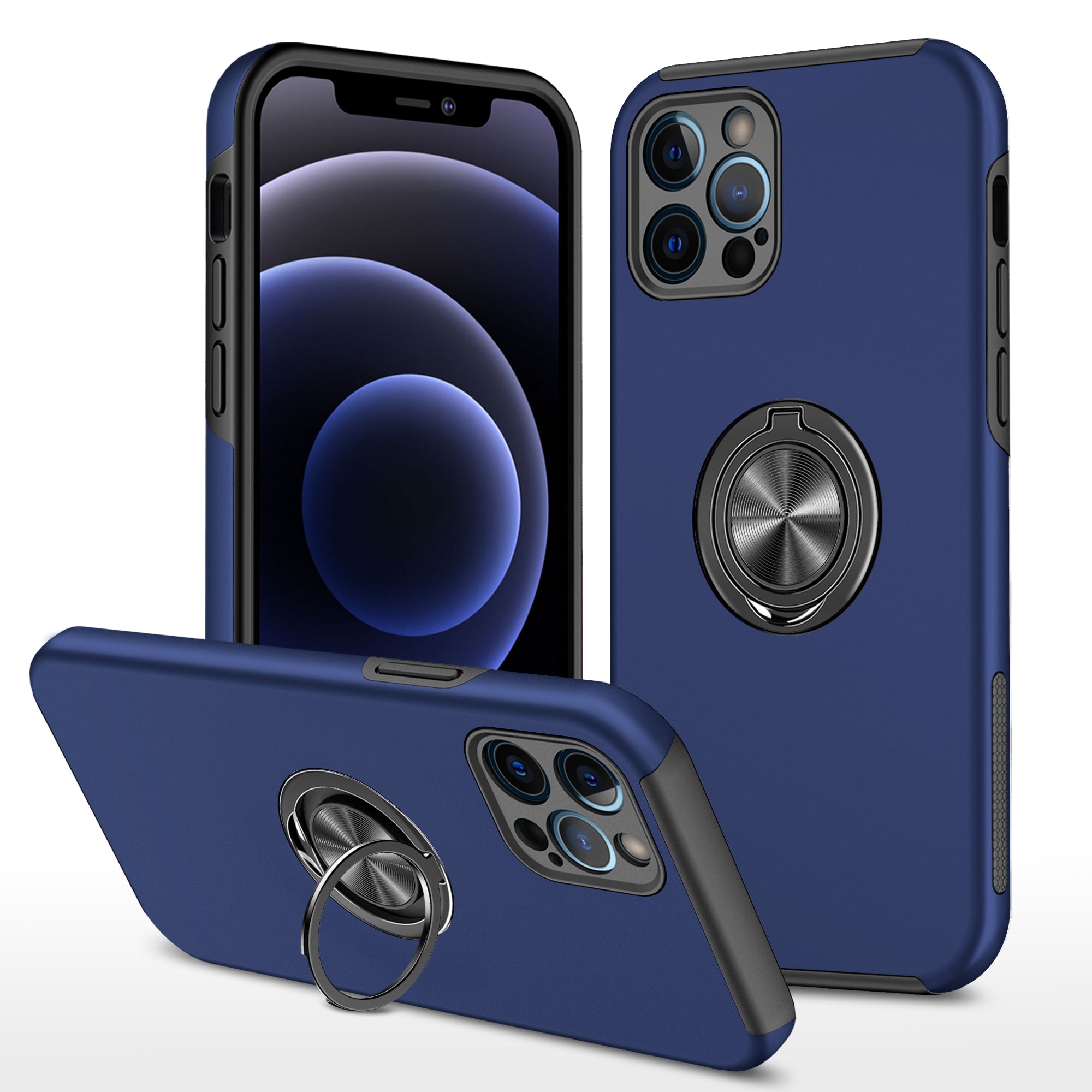 iPhone 12 Pro  Max Hoesje Met Magneet voor Autohouder en Ring Houder - Blauw