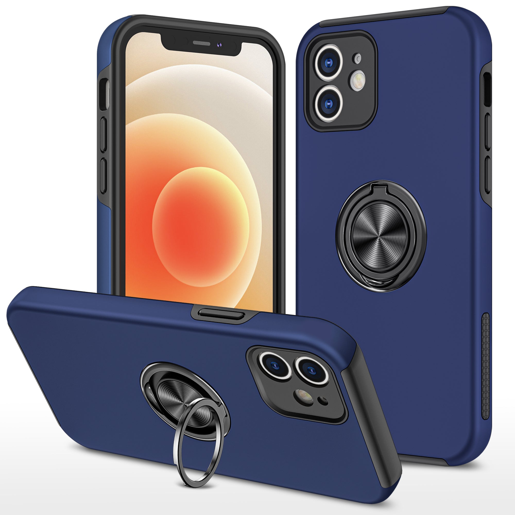 iPhone 12 Mini  Hoesje Met Magneet voor Autohouder en Ring Houder - Blauw