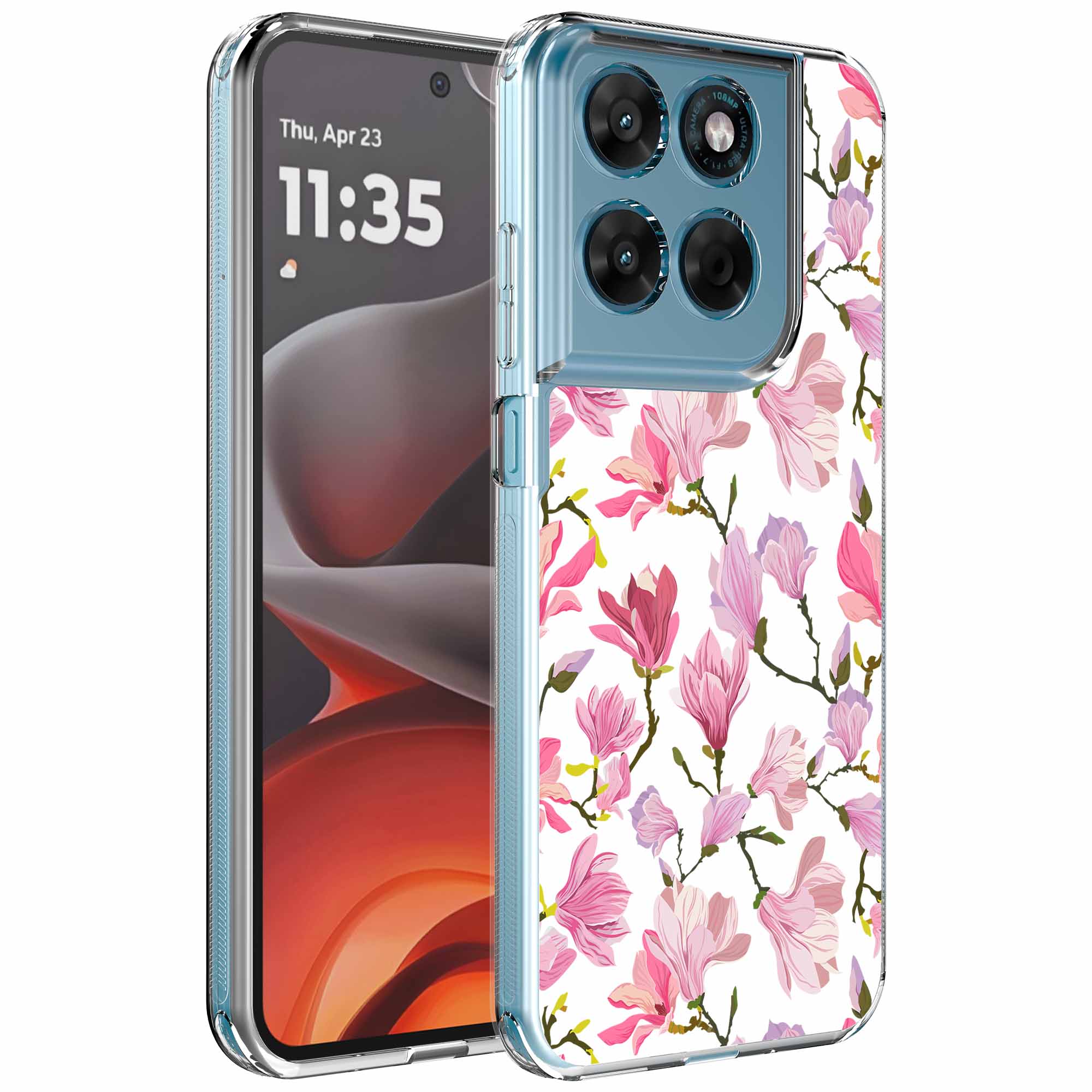 Geschikt voor Motorola Moto G15
  Telefoonhoesje met Fuchsia Bloemen opdruk - Draadloos op te laden -
  Shockproof Siliconen TPU Strong Case - Sterk Schokbestendig Telefoonhoesje