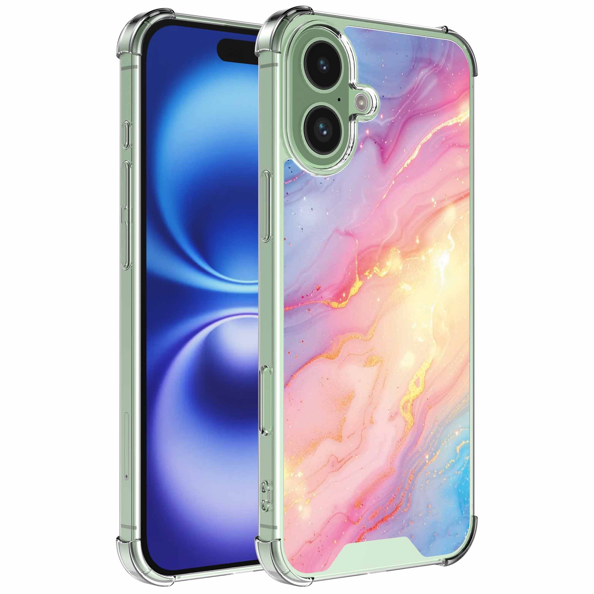 Geschikt voor iPhone 16 Telefoonhoesje
  met Glitter Marmer opdruk - Draadloos op te laden - Shockproof Siliconen TPU
  Strong Case - Sterk Schokbestendig Telefoonhoesje