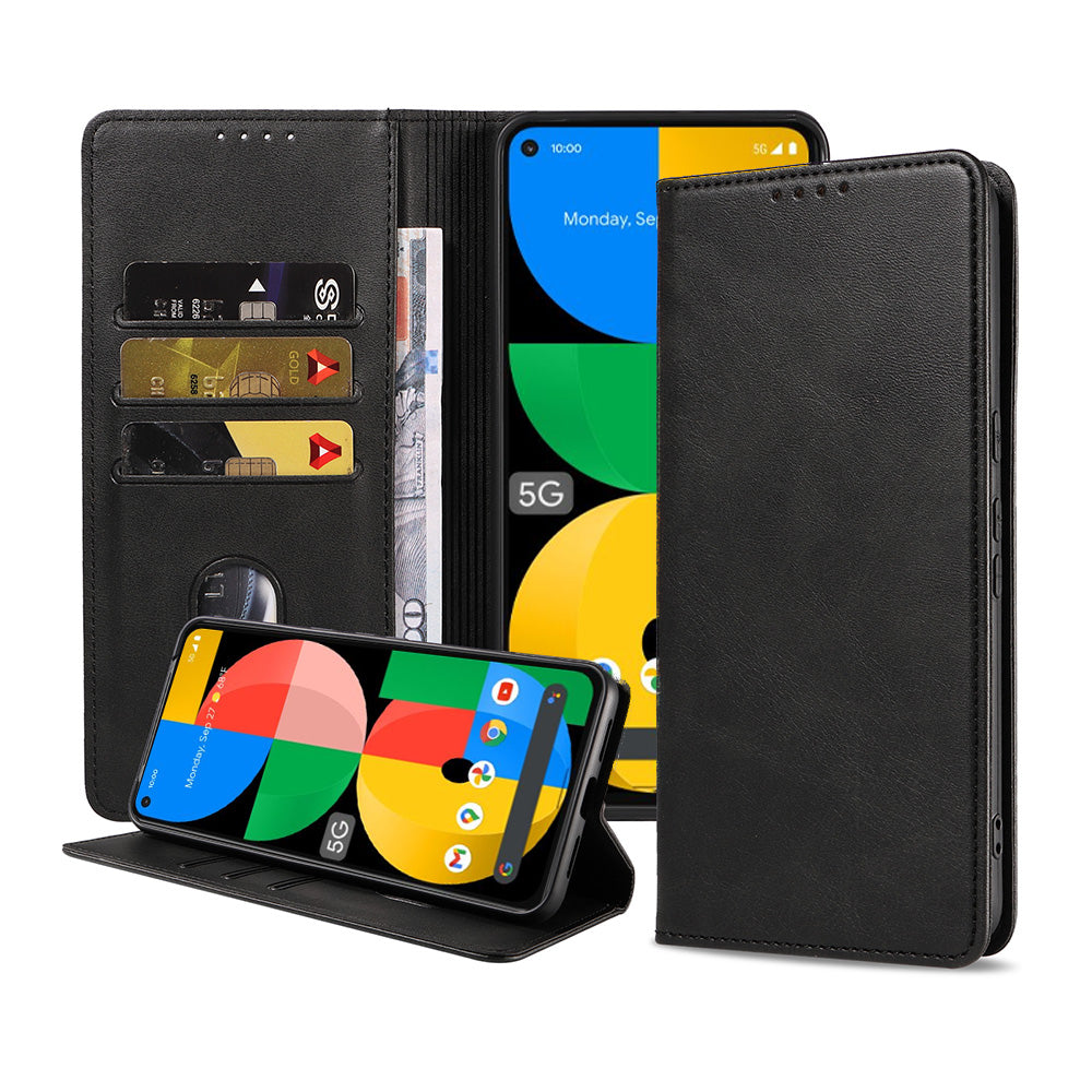 Telefoonhoesje geschikt voor
  Google Pixel 5A kunstleren hoesje met magnetische sluiting en pashouders book
  case - Zwart