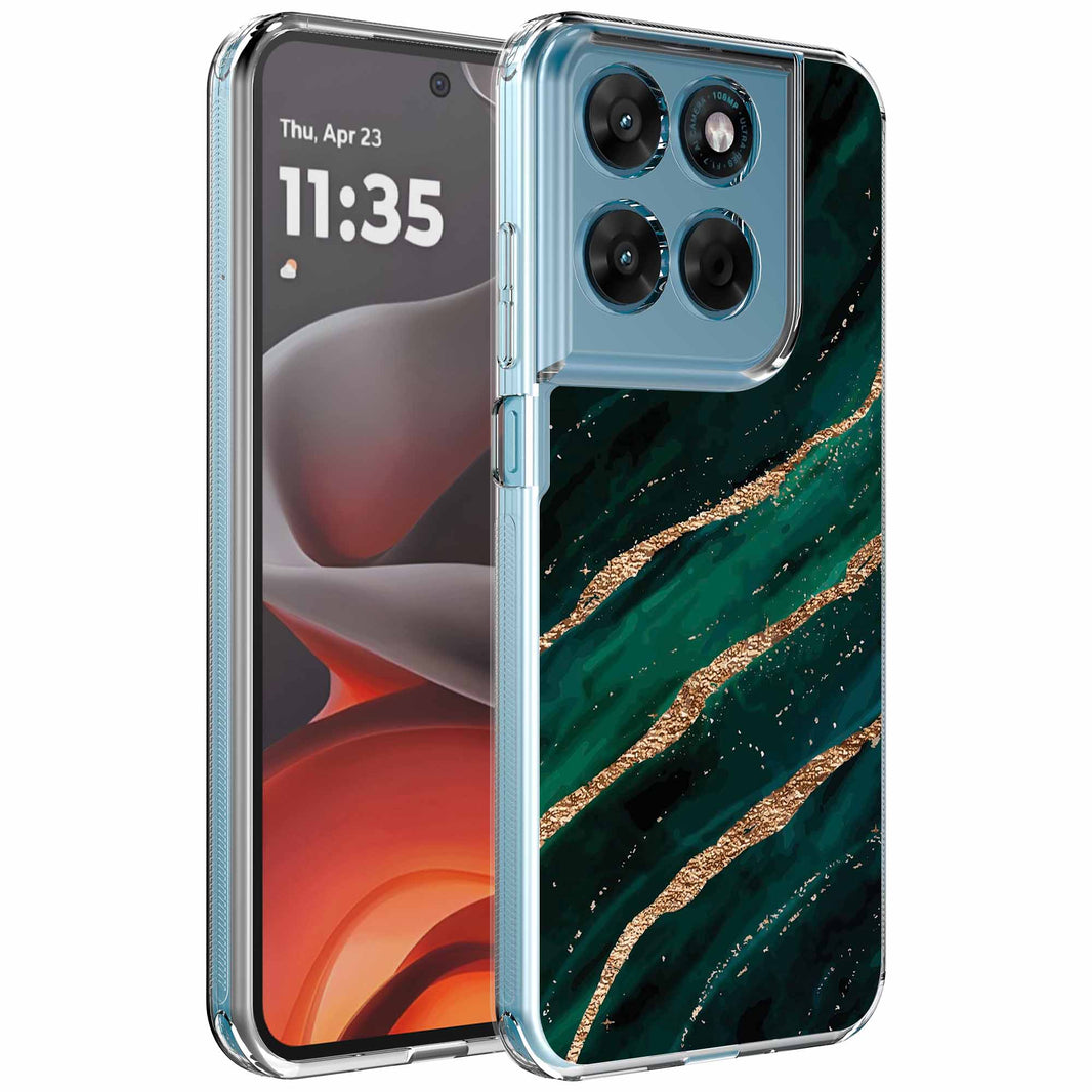 Geschikt voor Motorola Moto G15
  Telefoonhoesje met Goud Groen Marmer opdruk - Draadloos op te laden -
  Shockproof Siliconen TPU Strong Case - Sterk Schokbestendig Telefoonhoesje