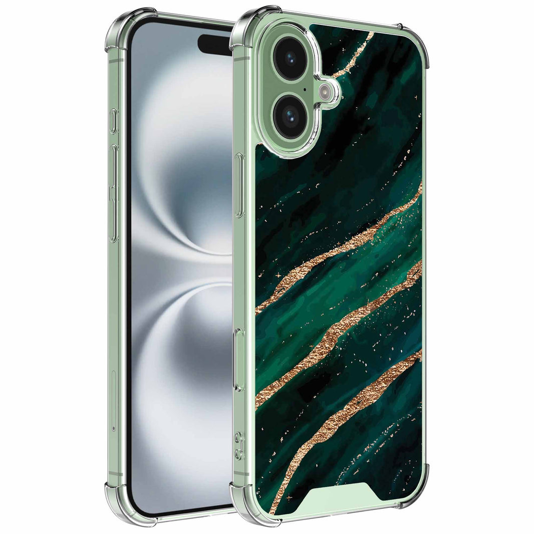 Geschikt voor iPhone 16 Plus
  Telefoonhoesje met Goud Groen Marmer opdruk - Draadloos op te laden -
  Shockproof Siliconen TPU Strong Case - Sterk Schokbestendig Telefoonhoesje