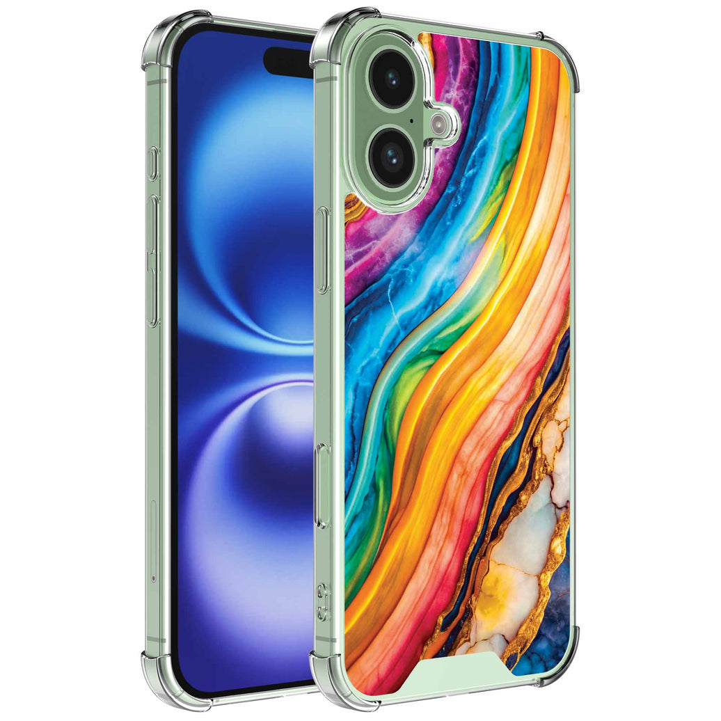 Geschikt voor iPhone 16 Telefoonhoesje
  met Goud Regenboog Marmer opdruk - Draadloos op te laden - Shockproof
  Siliconen TPU Strong Case - Sterk Schokbestendig Telefoonhoesje
