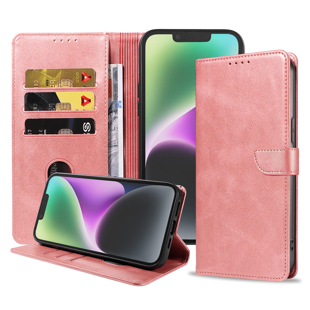 Geschikt voor iPhone 14 Plus
  Telefoonhoesje Kunstleer met Magnetisch lipje en Pasjeshouder Book Case met
  Klepje - Roze - Smartphonica