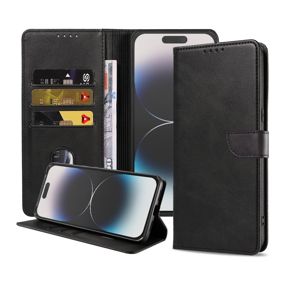Geschikt voor iPhone 14 Pro
  Telefoonhoesje Kunstleer met Magnetisch lipje en Pasjeshouder Book Case met
  Klepje - Zwart - Smartphonica