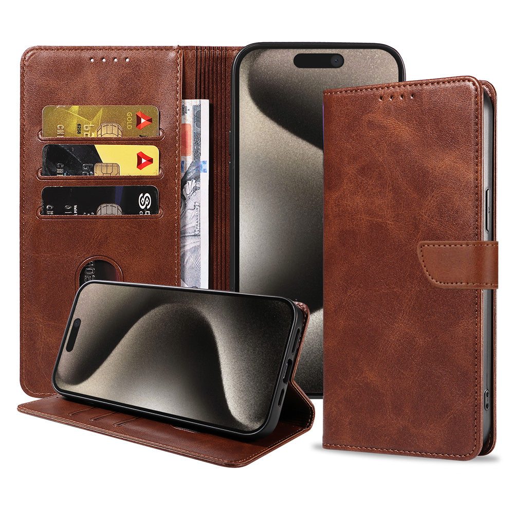 Geschikt voor iPhone 15 Pro Max
  Telefoonhoesje Kunstleer met Magnetisch lipje en Pasjeshouder Book Case met
  Klepje - Donkerbuin - Smartphonica