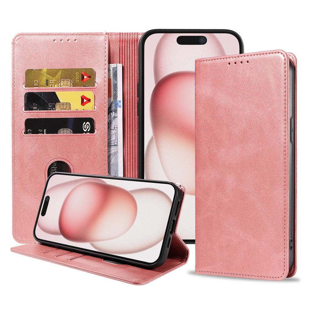 Telefoonhoesje Geschikt voor iPhone 15
  Kunstleer met Magnetische sluiting en Pasjeshouders Bookcase met Klepje -
  Roze