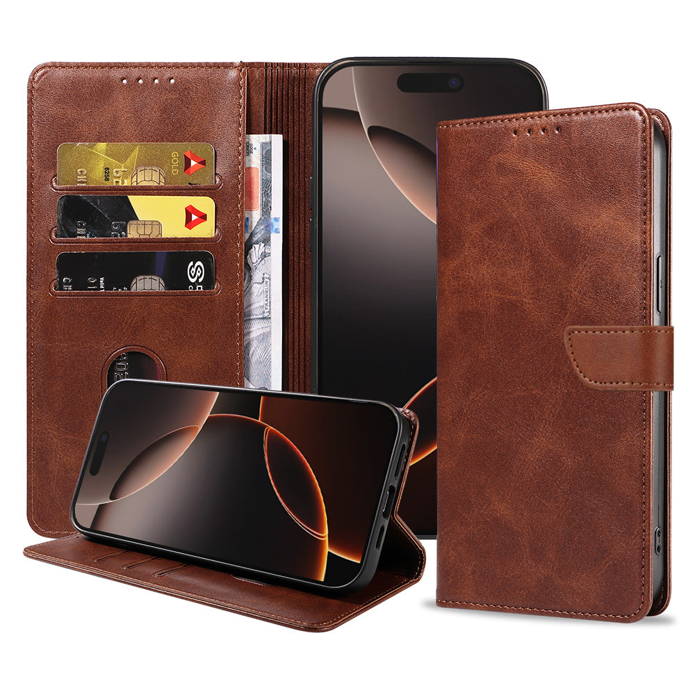 Geschikt voor iPhone 16 Pro
  Telefoonhoesje Kunstleer met Magnetisch lipje en Pasjeshouder Book Case met
  Klepje - Donkerbuin - Smartphonica