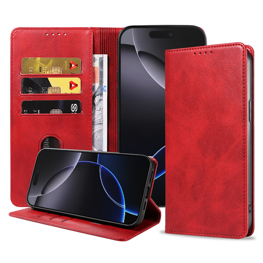 Telefoonhoesje Geschikt voor iPhone 16
  Pro Kunstleer met Magnetische sluiting en Pasjeshouders Bookcase met Klepje -
  Rood