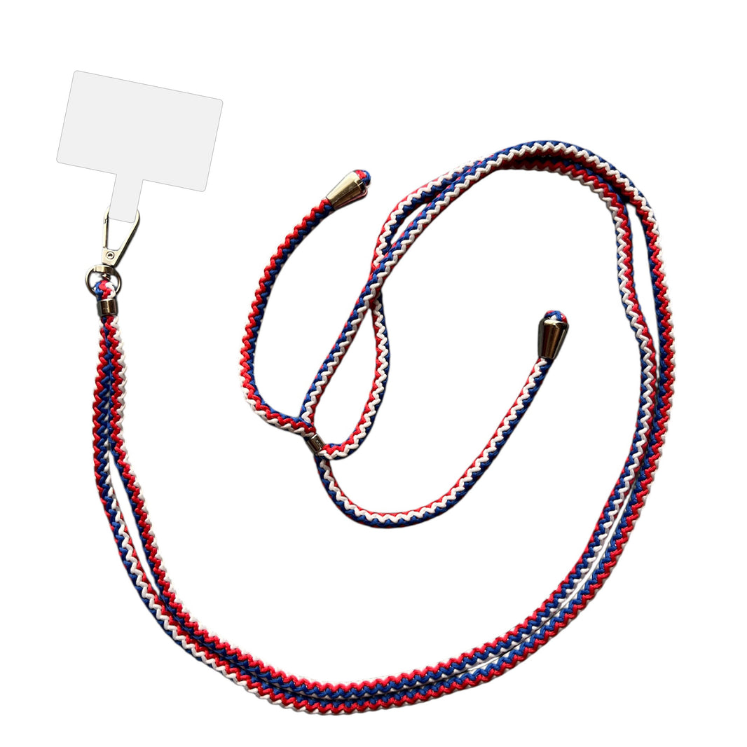 Smartphonica Telefoonkoord Universeel -
  verstelbaar afneembaar koord voor mobiele telefoon - 150 CM - Telefoonketting
  Rood Wit Blauw