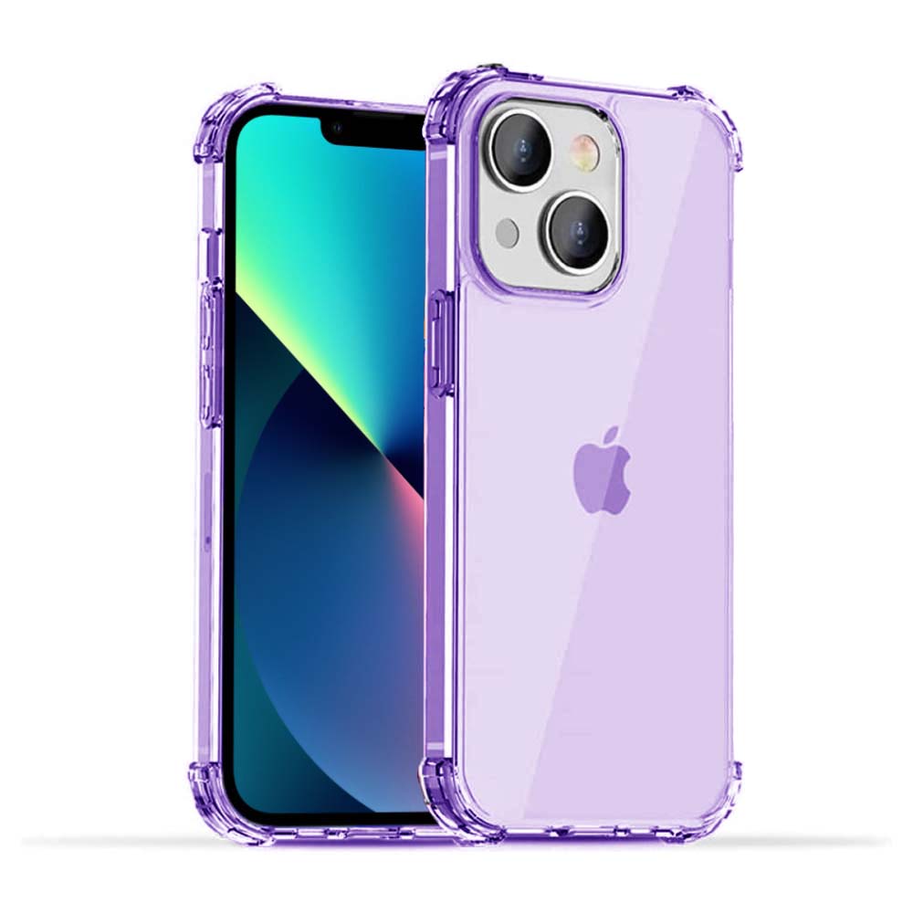 iPhone 13 transparant  shockproof siliconen hoesje met stootrand - Paars