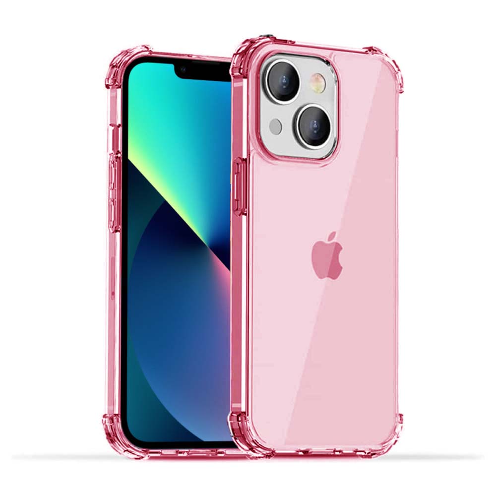 iPhone 13 transparant  shockproof siliconen hoesje met stootrand - Lichtroze