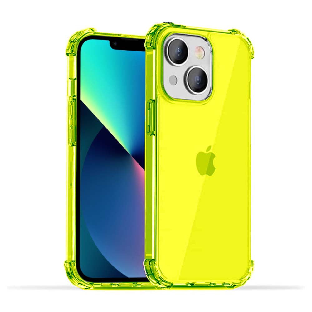 iPhone 13 transparant  shockproof siliconen hoesje met stootrand - Neon Geel