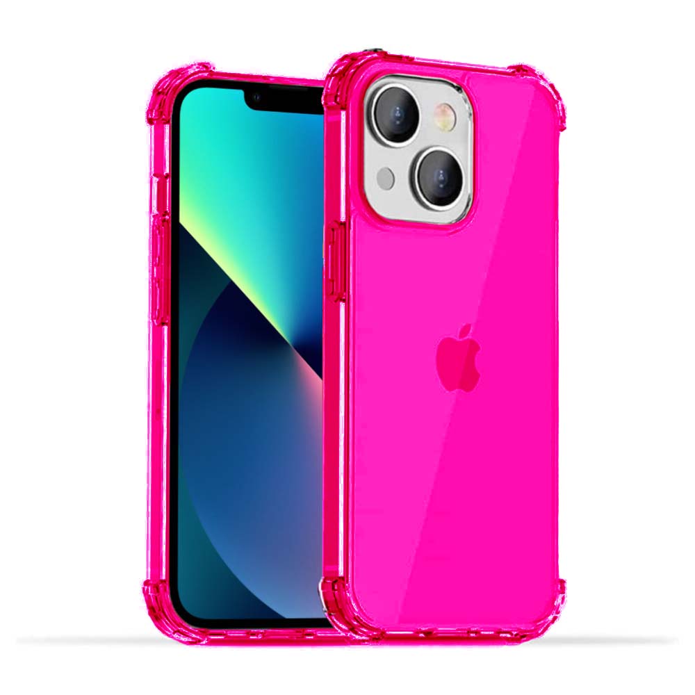 iPhone 13 transparant  shockproof siliconen hoesje met stootrand - Neon Roze