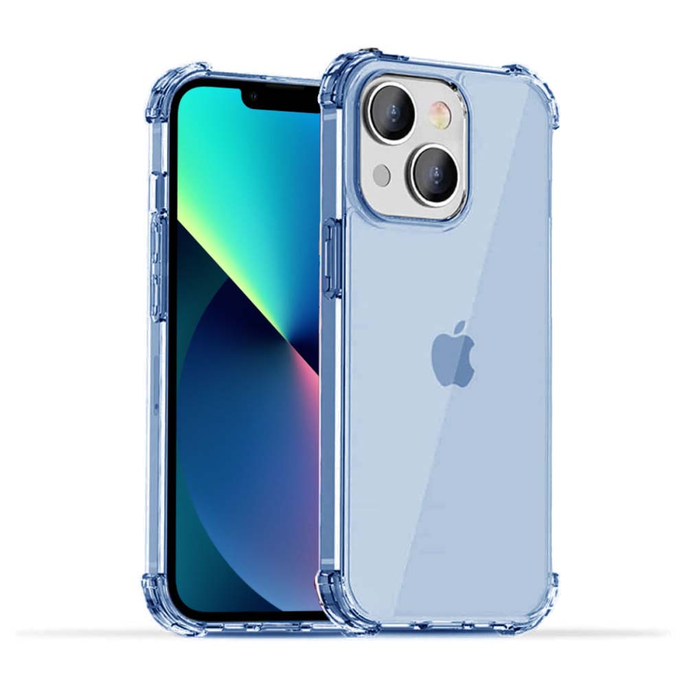 iPhone 13 transparant  shockproof siliconen hoesje met stootrand - Blauw