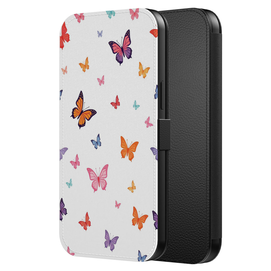 Telefoonhoesje Geschikt voor
  iPhone 16 Pro Kunstleren Bookcase Hoesje met Magnetisch Lipje en Pasjeshouder
  met Vlinders Opdruk