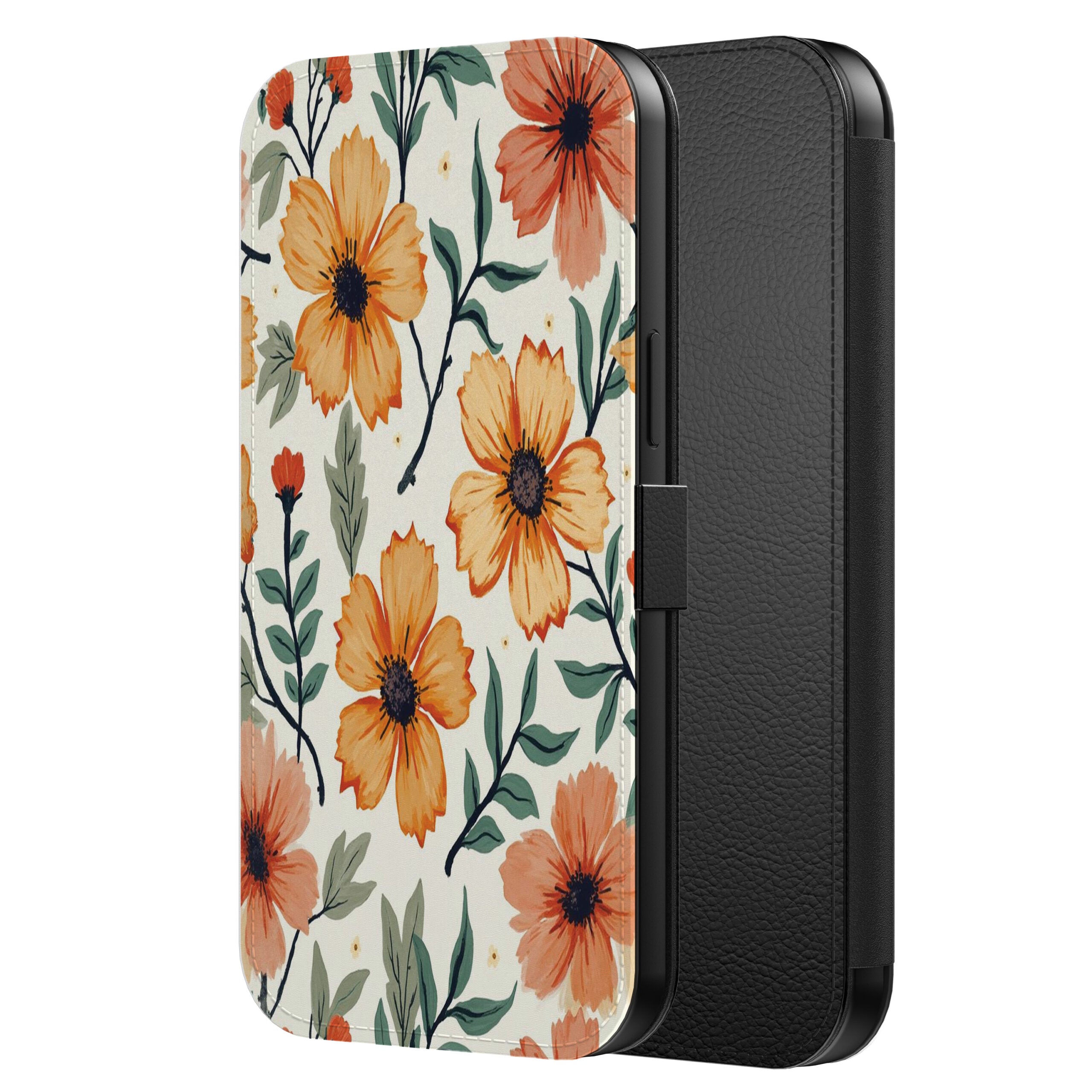 Telefoonhoesje Geschikt voor
  iPhone 7 / 8 / SE(2020) / SE(2022) Kunstleren Bookcase Hoesje met Magnetisch
  Lipje en Pasjeshouder met Oranje en Rode Bloemen Opdruk