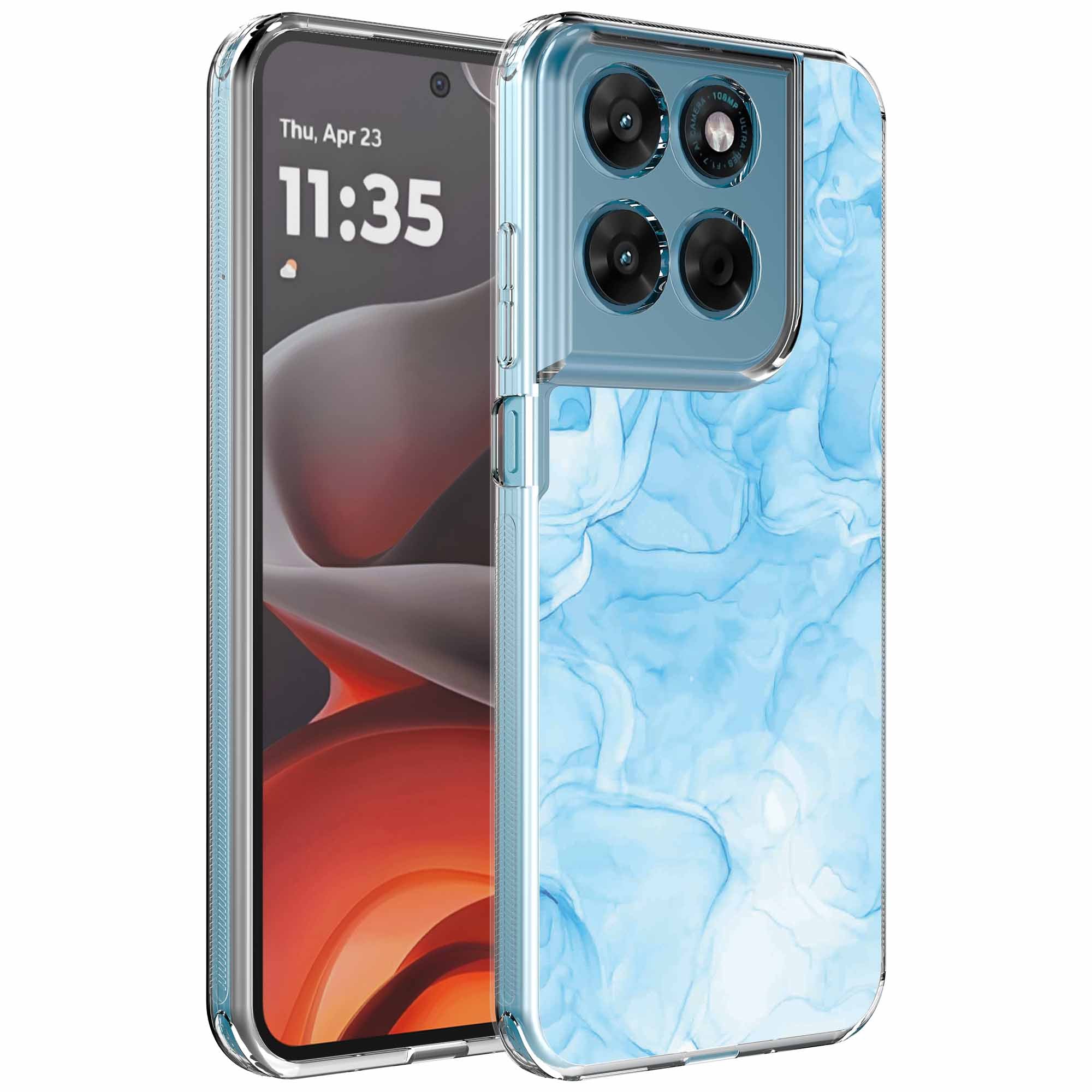 Geschikt voor Motorola Moto G15
  Telefoonhoesje met Lichtblauw Marmer opdruk - Draadloos op te laden -
  Shockproof Siliconen TPU Strong Case - Sterk Schokbestendig Telefoonhoesje