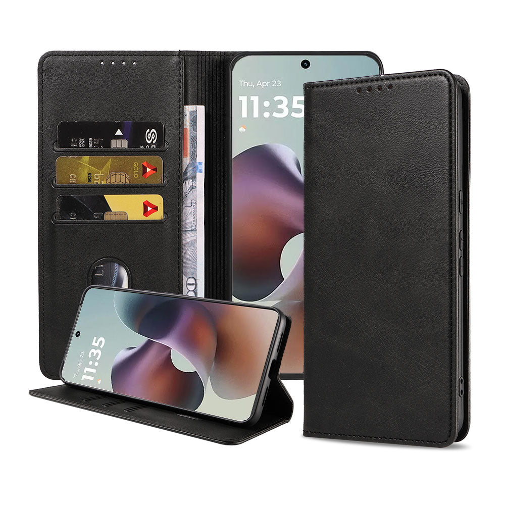 Geschikt voor Motorola Moto G56
  Telefoonhoesje Kunstleer met Magnetische sluiting en Pasjeshouder Bookcase
  met Klepje - Walletcase with Cardslot - Zwart - Smartphonica