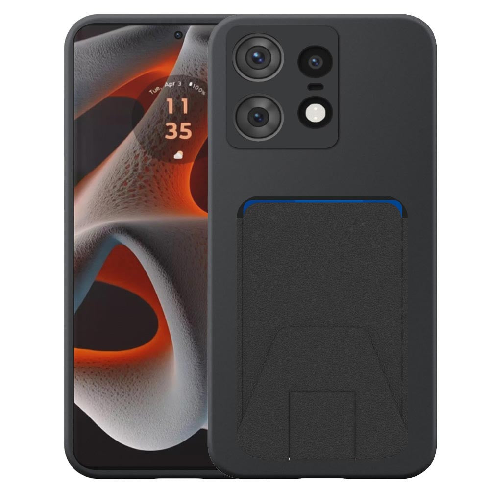 Geschikt voor Motorola Edge 50 Pro
  Telefoonhoesje met Verstelbare Leren Pasjeshouder - Flexible Back Cover Case
  Siliconen TPU with Adjustable Leather Cardslot - Zwart - Smartphonica