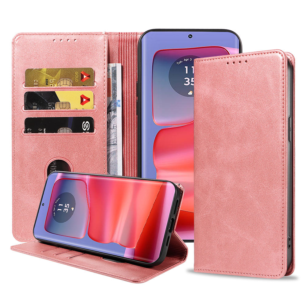 Geschikt voor Motorola Edge 50 Pro
  Telefoonhoesje Kunstleer met Magnetische sluiting en Pasjeshouder Bookcase
  met Klepje - Walletcase with Cardslot - Rosé Goud - Smartphonica