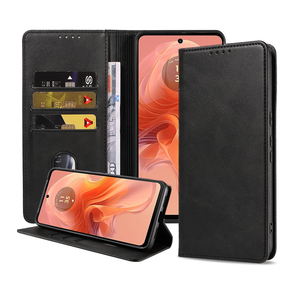 Telefoonhoesje Geschikt voor Motorola
  Moto G04 Kunstleer met Magnetische sluiting en Pasjeshouders Bookcase met
  Klepje - Zwart