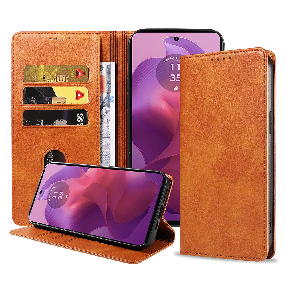 Geschikt voor Motorola Moto G24
  Telefoonhoesje Kunstleer met Magnetische sluiting en Pasjeshouder Bookcase
  met Klepje - Walletcase with Cardslot - Bruin - Smartphonica