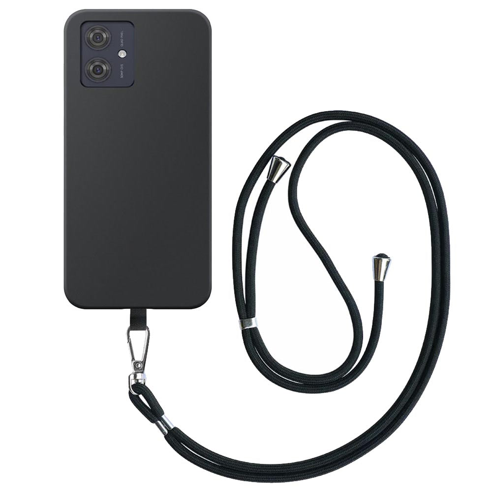 Geschikt voor Motorola Moto G54 / G54
  Power / G64 Telefoonhoesje met Afneembaar Zwart Koord - Flexible Back Cover
  Case Siliconen TPU with Black Lanyard - Zwart - Smartphonica