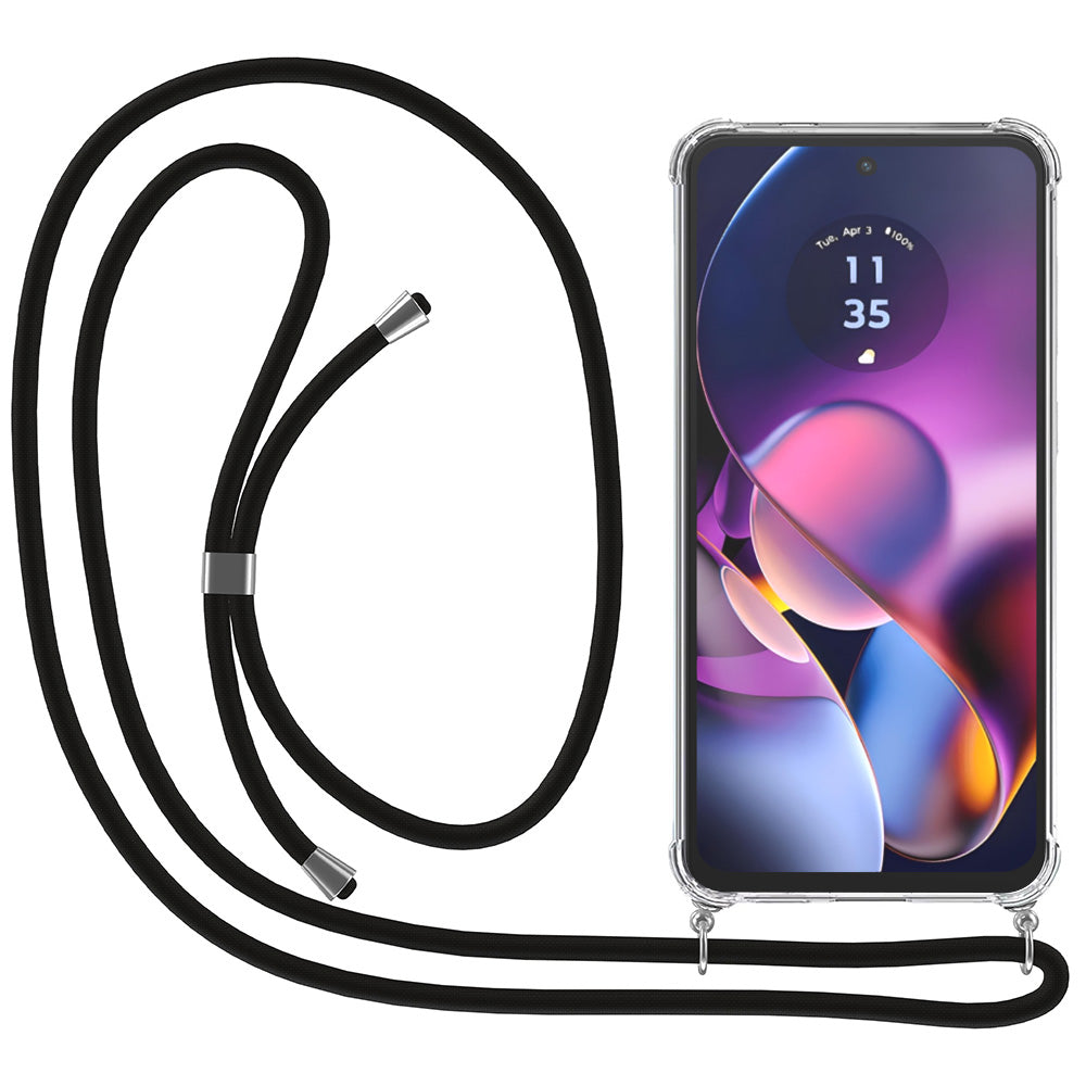 Telefoonhoesje Geschikt voor Motorola
  Moto G54 / G54 Power / G64 met Koord en Stootrand - Hoesje met Telefoonkoord
  - TPU Backcover Case Shockproof met Lanyard - Transparant