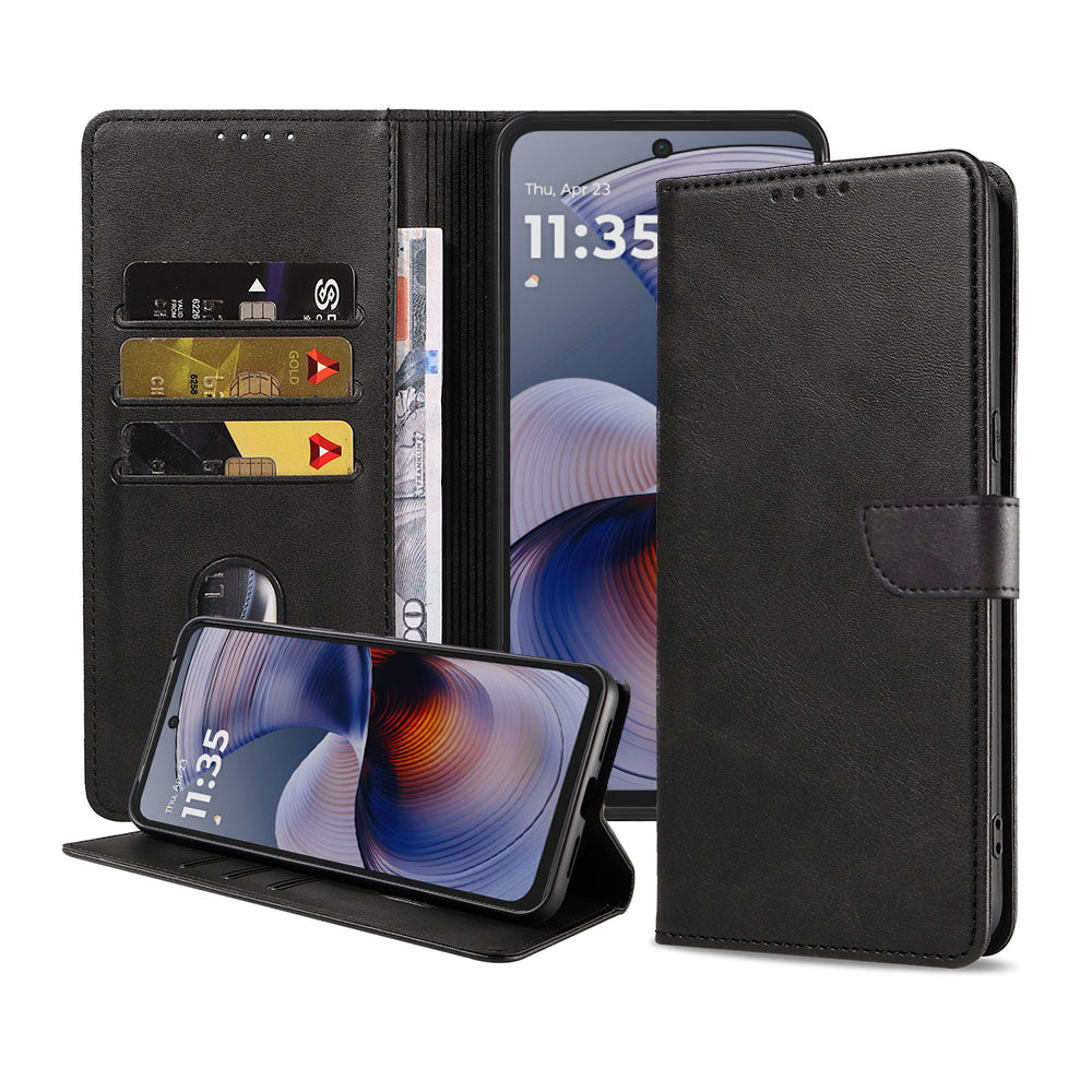 Geschikt voor Motorola Moto G55
  Telefoonhoesje Kunstleer met Magnetisch lipje en Pasjeshouder Book Case met
  Klepje - Walletcase with Cardslot - Zwart - Smartphonica