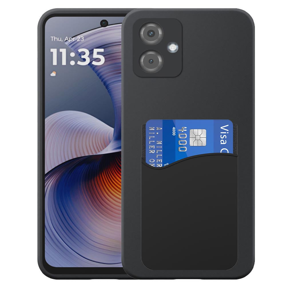 Geschikt voor Motorola Moto G55
  Telefoonhoesje met Siliconen Pasjeshouder - Flexible Back Cover Case
  Siliconen TPU with Silicone Cardslot - Zwart - Smartphonica