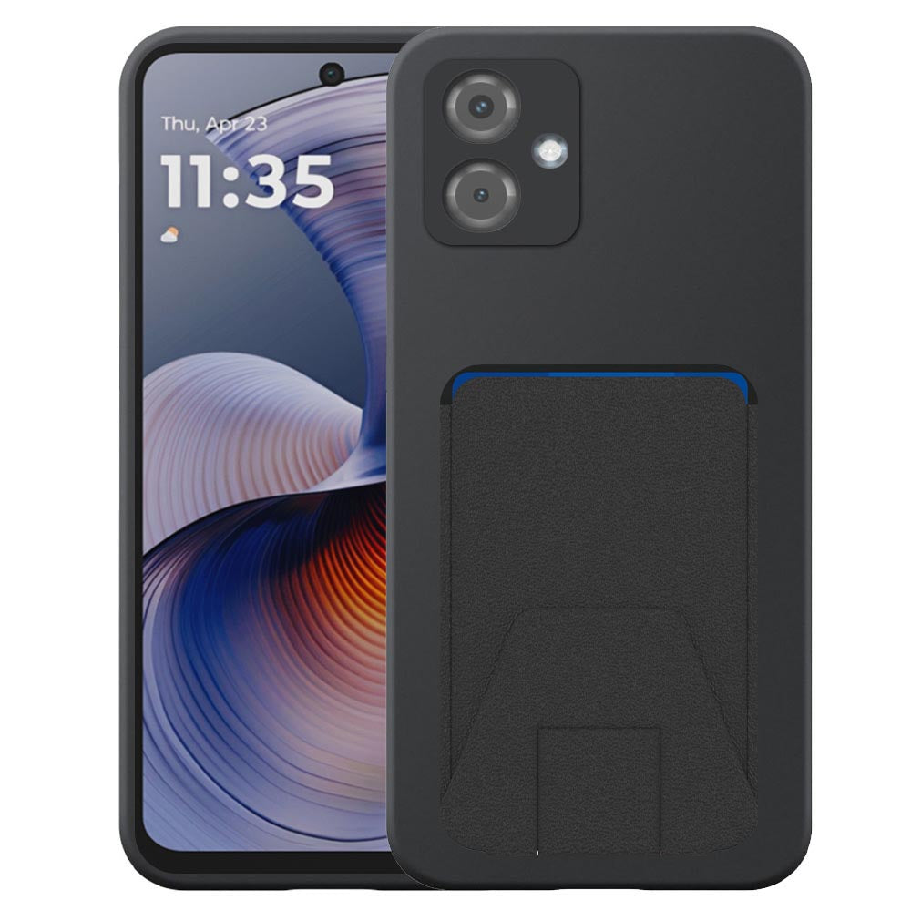 Geschikt voor Motorola Moto G55
  Telefoonhoesje met Verstelbare Leren Pasjeshouder - Flexible Back Cover Case
  Siliconen TPU with Adjustable Leather Cardslot - Zwart - Smartphonica