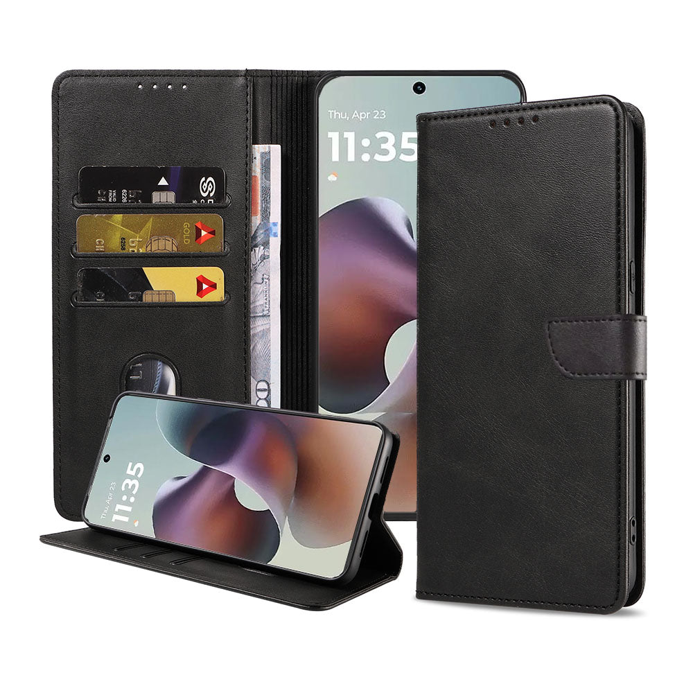 Geschikt voor Motorola Moto G56
  Telefoonhoesje Kunstleer met Magnetisch lipje en Pasjeshouder Book Case met
  Klepje - Walletcase with Cardslot - Zwart - Smartphonica
