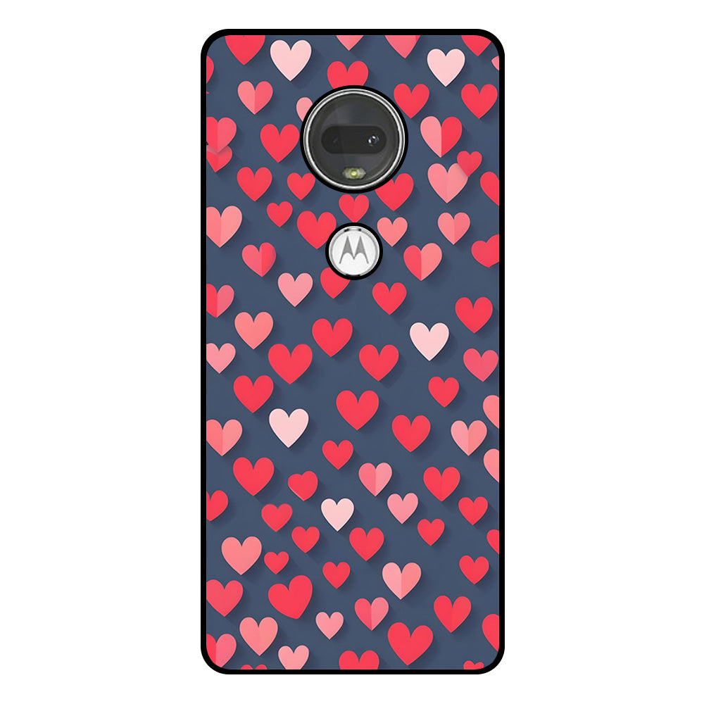 Telefoonhoesje Geschikt voor
  Motorola Moto G7 met Roze en Rode Hartjes Opdruk - TPU Backcover Case With
  Rosé and Red Heart Design
