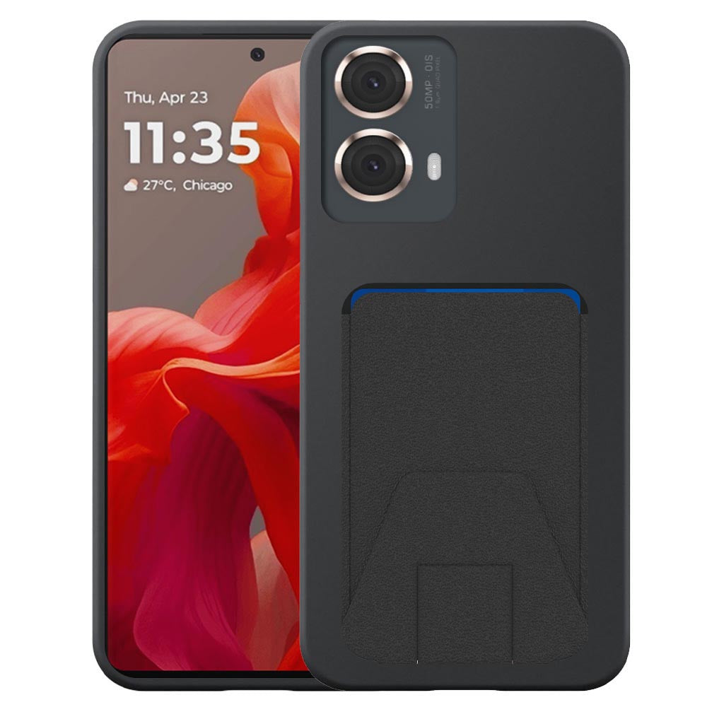 Geschikt voor Motorola Moto G85
  Telefoonhoesje met Verstelbare Leren Pasjeshouder - Flexible Back Cover Case
  Siliconen TPU with Adjustable Leather Cardslot - Zwart - Smartphonica