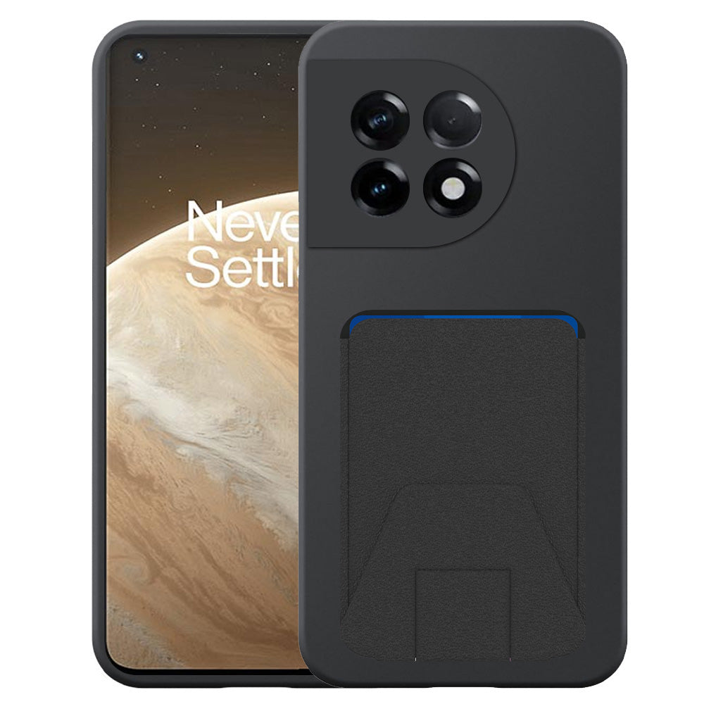 Geschikt voor OnePlus 11 Telefoonhoesje
  met Verstelbare Leren Pasjeshouder - Flexible Back Cover Case Siliconen TPU
  with Adjustable Leather Cardslot - Zwart - Smartphonica