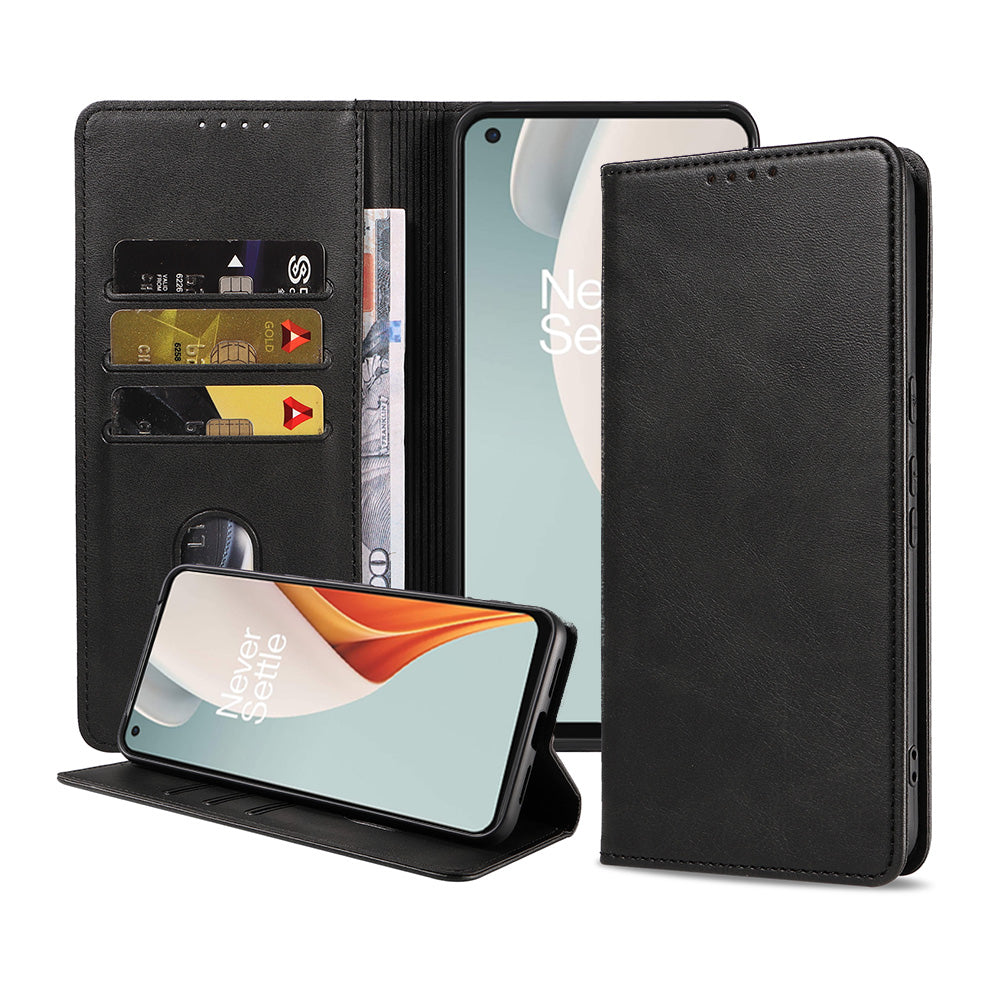 Telefoonhoesje geschikt voor OnePlus Nord
  N100 kunstleren Hoesje met Magnetische sluiting en Pasjeshouders Book Case
  met Klepje - Zwart