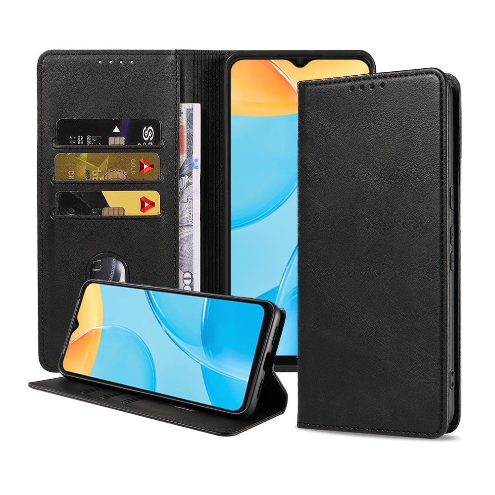Telefoonhoesje geschikt voor Oppo A15 / A15s kunstleren Hoesje met Magnetische sluiting en Pasjeshouders Book Case met
  Klepje - Zwart