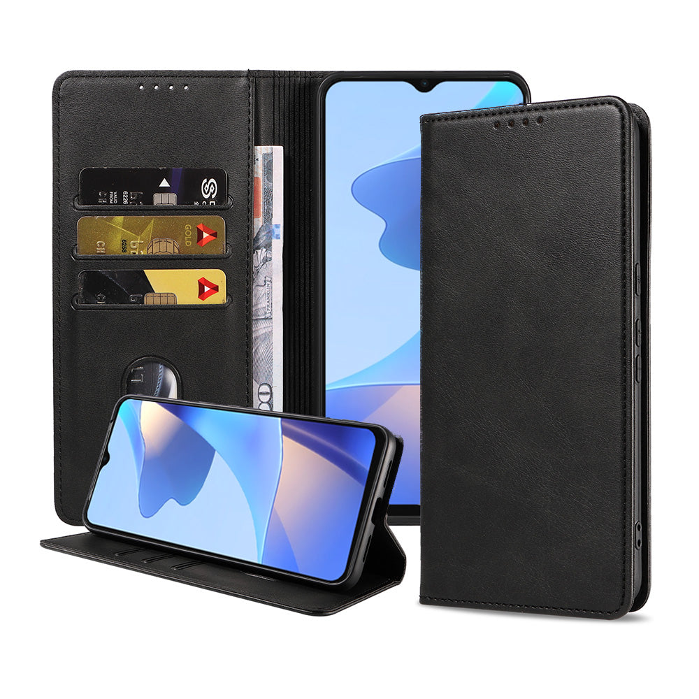 Telefoonhoesje geschikt voor Oppo A16 / A16s / A54 / A54s kunstleren Hoesje met Magnetische sluiting en Pasjeshouders Book Case met
  Klepje - Zwart